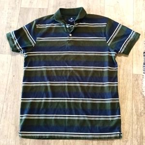 Men's polo collared shirt striped green tones sz L NETPLAY Work wear